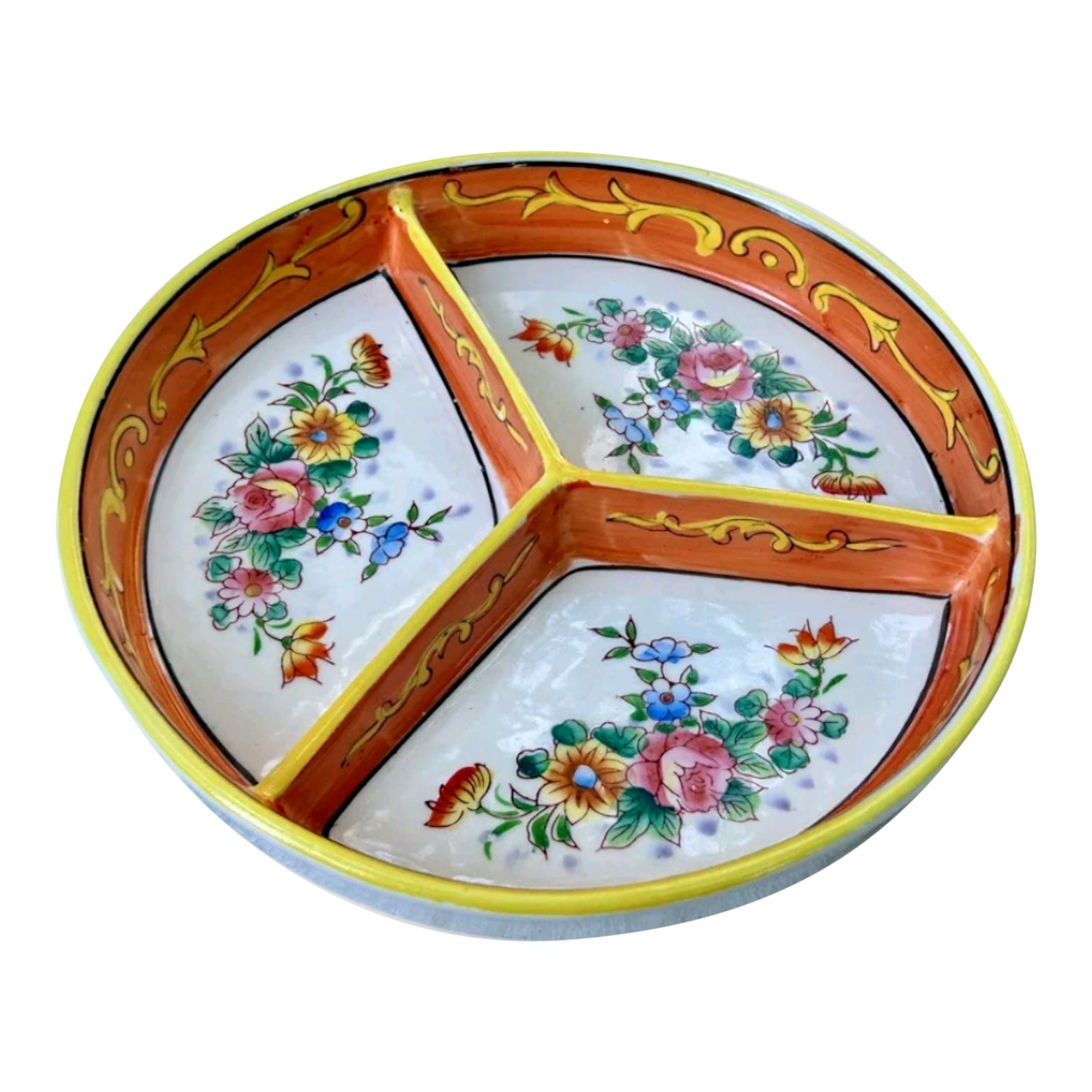 Vintage 1920s Moriyama Mori-Machi Hand Painted Orange Divided