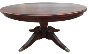 Large English Style Round Mahogany Coffee Table on One Leg with Brass Leg Ends, 1950s