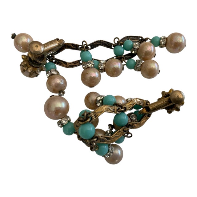 Pair of Vintage Vendome Faux Pearl & Turquoise Earrings