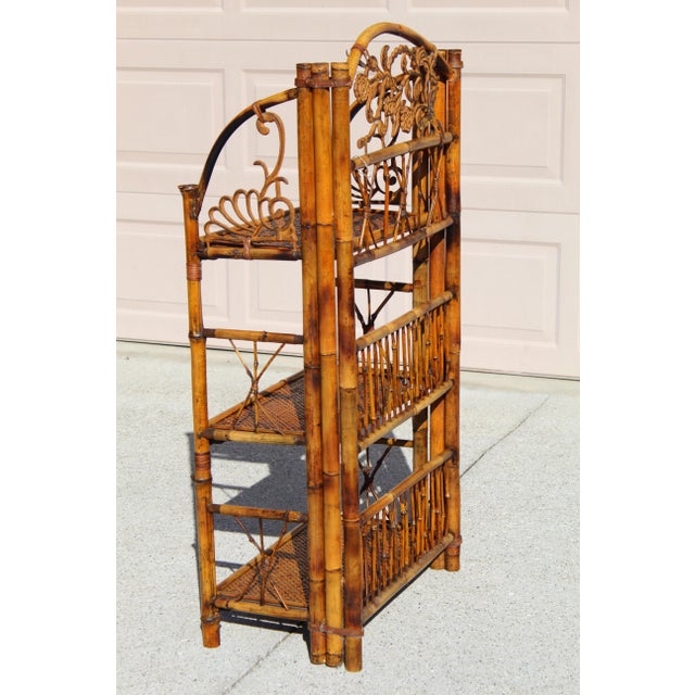 1980s 1980s Vintage French Bamboo & Rattan Folding Étagère - Mid-Century Modern Style With Elegant Metal Accents For Sale - Image 5 of 13
