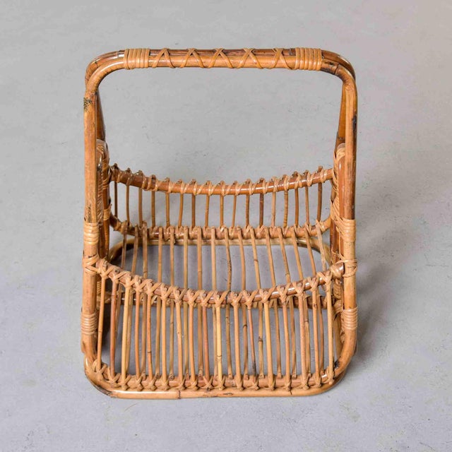 Chestnut Mid-Century Italian Albini-Style Bamboo Magazine Basket For Sale - Image 8 of 11
