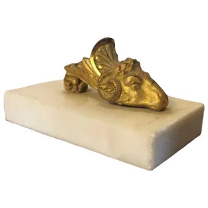 1810 Antique English Regency Gilt Bronze & White Marble Rython Goat Head Paperweight