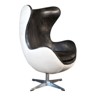 Restoration Hardware Copenhagen Cowhide & Leather Swivel Chair For Sale