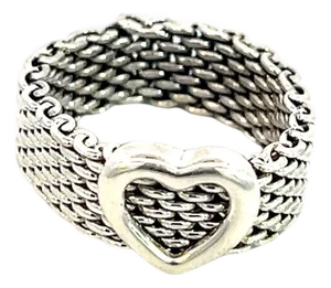 1990s Tiffany & Co Estate Somerset Heart Ring Size 5.5 Sterling Silver 6.5 mm