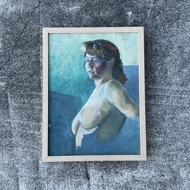 Vintage Original Nude Portrait Oil on Canvas For Sale - Image 4 of 12