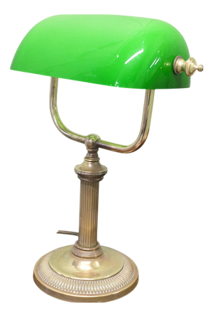 Brass and Green Glass Library Desk Lamp, 1970s