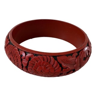 Vintage Red Cinnabar Bangle Bracelet For Sale