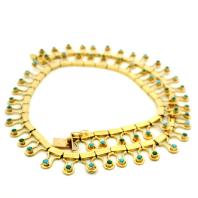 Vintage Italian Modernist 18k Gold and Turquoise Fringe Necklace For Sale - Image 12 of 13