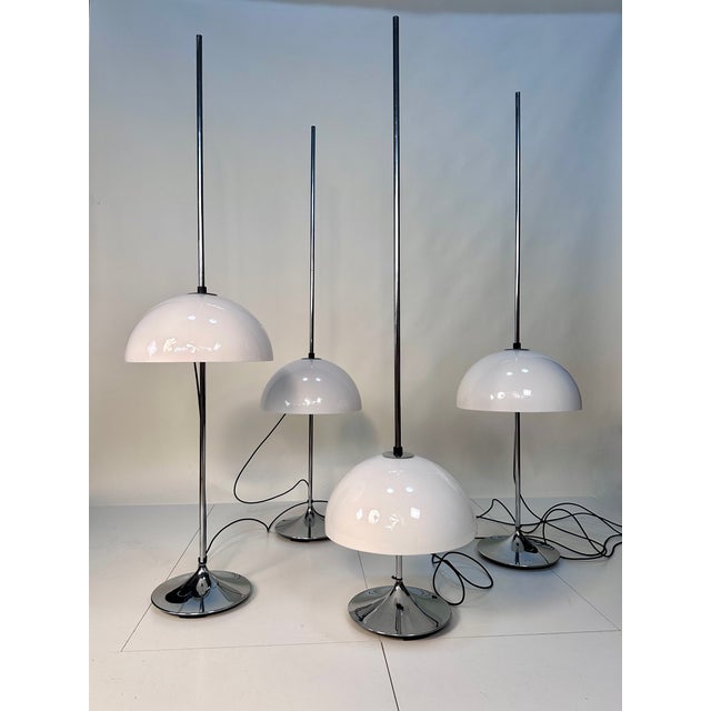 Contemporary Height-Adjustable Mushroom Floor Lights with Chromed Tulip Bases by Frank Bentler for Wila Leuchten, West Germany, 1960s, Set of 4 For Sale - Image 3 of 18