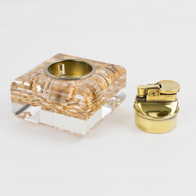 Lucite, Rattan and Brass Smoking Set Lighter and Box, 1970s For Sale - Image 11 of 13