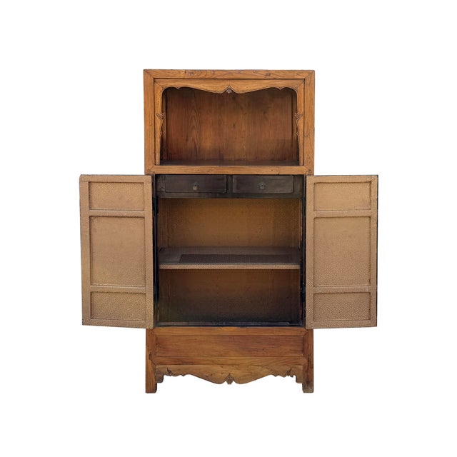 Vintage Light Brown Open Display Alcove Storage Cabinet For Sale - Image 4 of 13