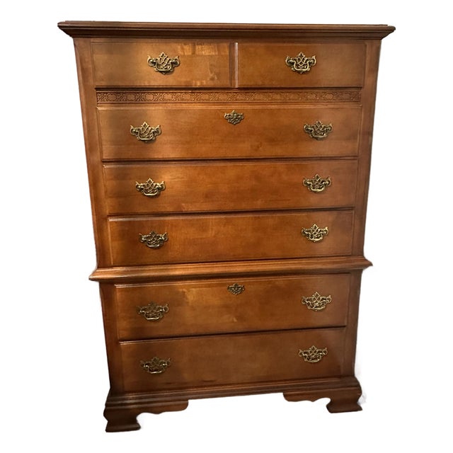 Vintage Late 20th Century Stanley “Open Home” Highboy Dresser For Sale