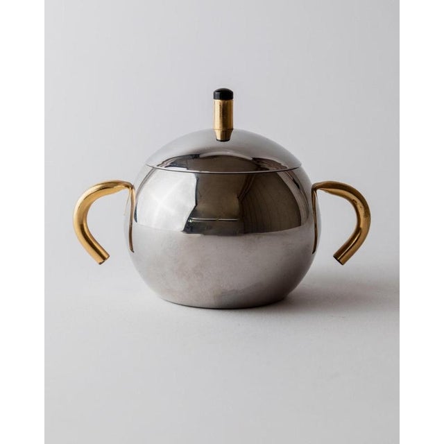 Postmodern Vintage Sugar Bowl Set in Stainless Steel and Brass, 1980s, Set of 2 For Sale - Image 3 of 12