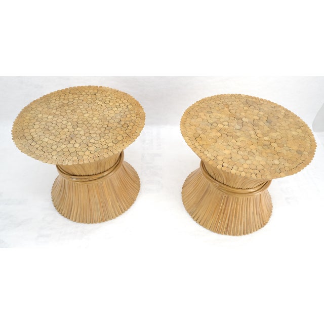 Pair of Sheaf of Wheat 26" Round Side End Table Stands Pedestals MINT For Sale - Image 11 of 17