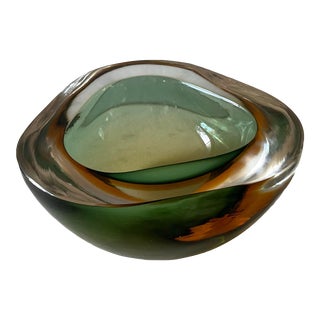 Vintage Murano Green and Yellow Glass Bowl For Sale