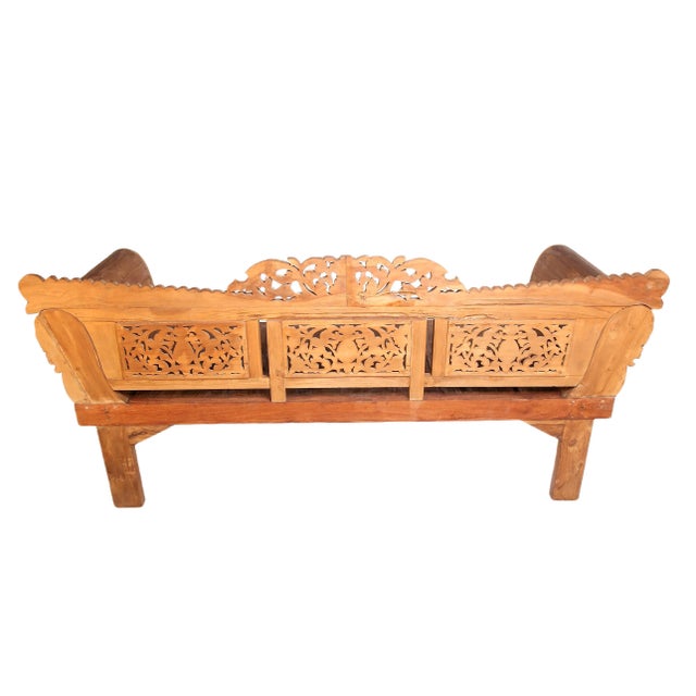 Bali Teak Daybed With Hand Carved Rails 24 For Sale - Image 4 of 5