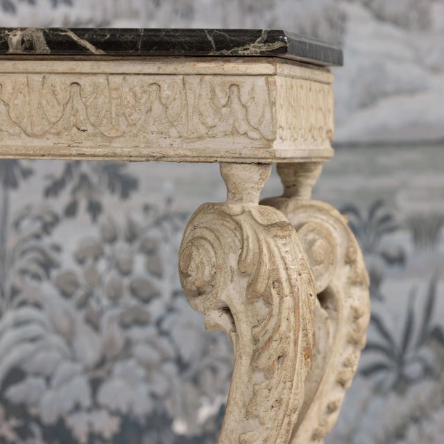 Wood Pair of French Recency Tables in Original Paint With Campan Marble Tops Attributed to Maison Jansen For Sale - Image 7 of 12