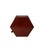 This hexagonal wooden box features a deep red lacquered finish, accented by aged metal hardware and decorative corner...