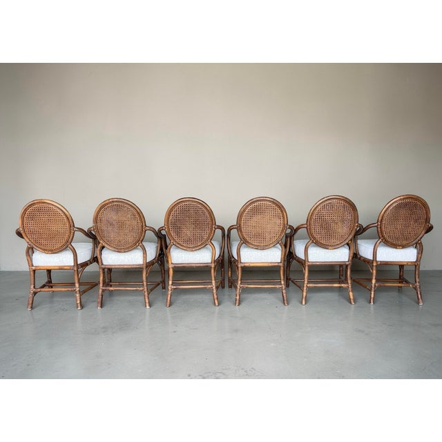 Vintage Rattan & Cane Oval-Back Dining Chairs, Newly Upholstered | Set of 6 For Sale - Image 9 of 15