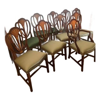 1990s Baker Inlaid Mahogany Norfolk Hepplewhite Dining Room Chairs For Sale