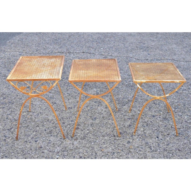 Mid 20th Century Vintage Salterini Style Mid Century Modern Wrought Iron Nesting Side Tables - Set of 3 For Sale - Image 5 of 11