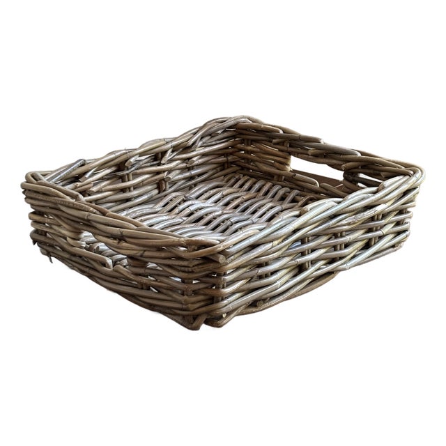 Late-20th Century Thick Willow Storage Tray Basket For Sale