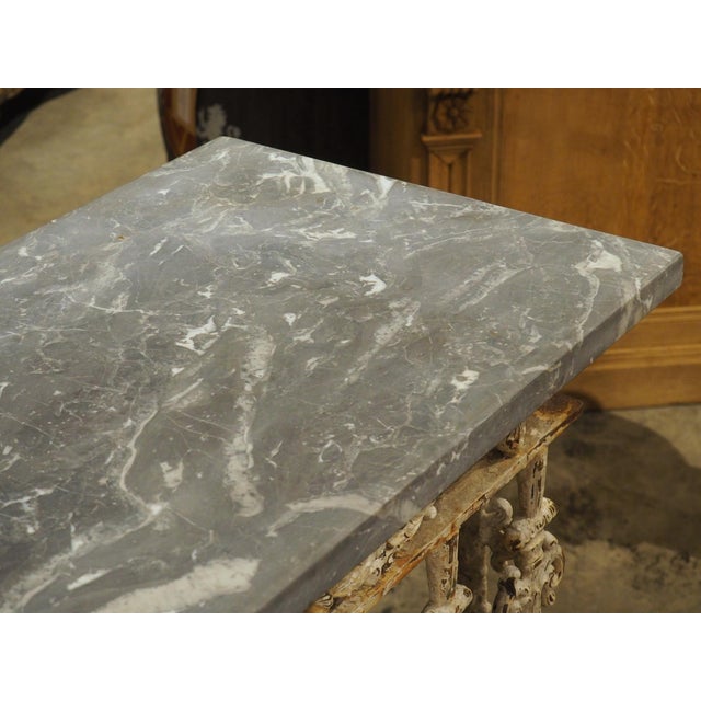 Antique Belgian Painted Iron Balcony Console Table With Marble Top, Circa 1900 For Sale - Image 12 of 17