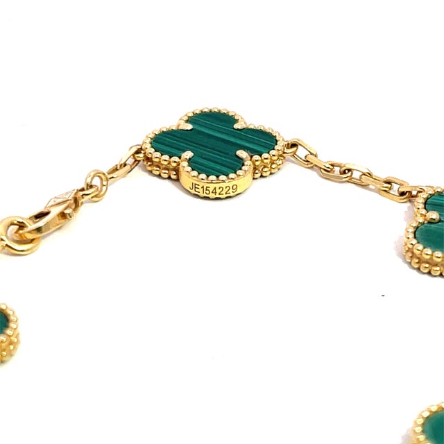 Vca 18k Yellow Gold Malachite Alhambra Bracelet For Sale - Image 9 of 9