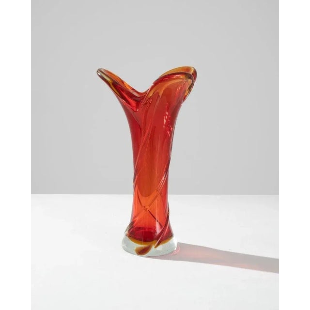 Red Mid Century Belgian Glass Vase For Sale - Image 8 of 10