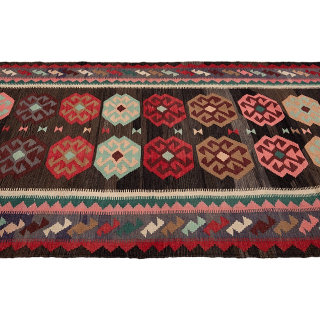 Vintage Kilim Handmade Flatweave Multicolor Geometric Wool Runner 5' 2'' X 12' 7'' For Sale - Image 4 of 11