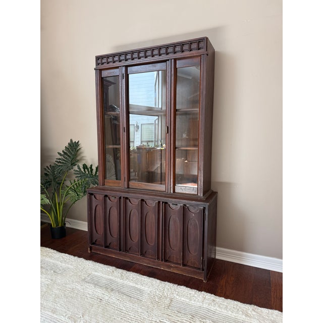 Vintage MCM Tobago Style Lighted China Cabinet A great project piece! Would look fantastic painted in a matching maroon-...