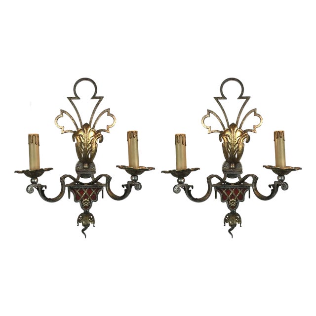 Silver and Gilt Iron Sconces, 1980s, Set of 2 For Sale