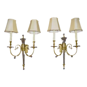 Pair of Large 27" Wall Lamp Sconces Bronze & Crystal Glass