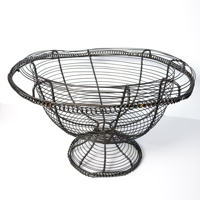Black Vintage French-Style Hand-Wrought Wire Pedestal Fruit Basket / Compote For Sale - Image 8 of 8