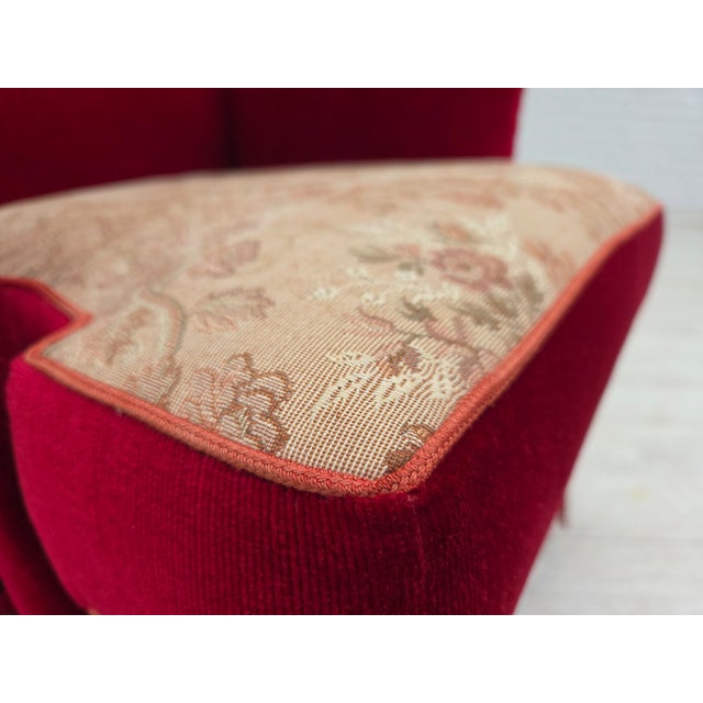 Mid-Century Modern Danish Armchair in Red Velour and Ash, 1970s For Sale - Image 3 of 17