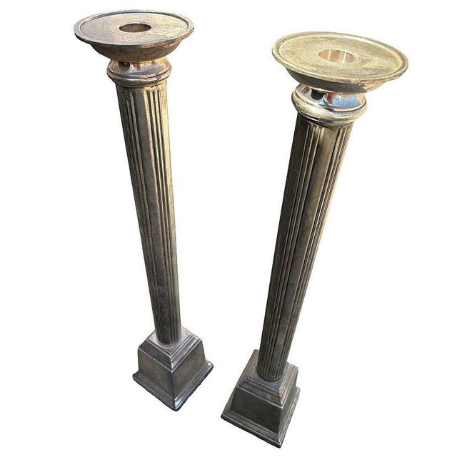 Traditional 20" High Style Roman Colum Candlestick Holder, Pair For Sale - Image 3 of 6