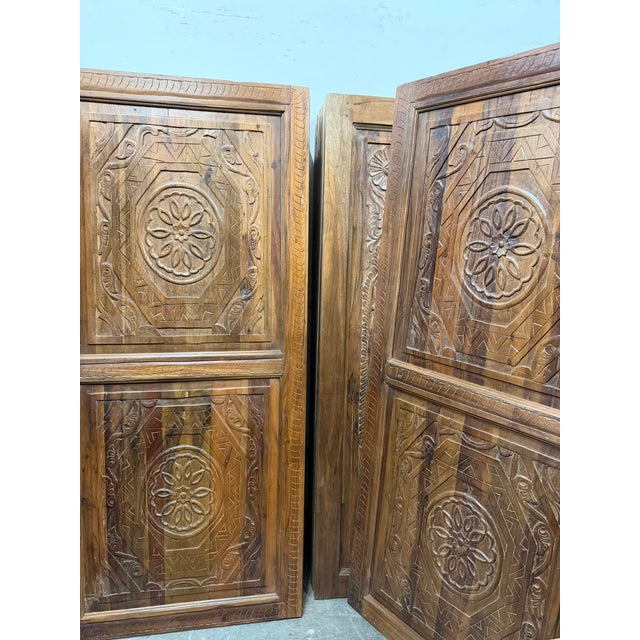 Antique Spanish Style Double Carved Entry Doors in Solid Wood | Statement Architectural Panels 80x36 For Sale - Image 9 of 9