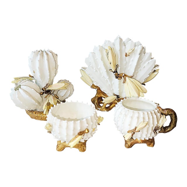 Late 19th Century Moore Bros Porcelain Cactutus Flower Vases, Set of 4 For Sale