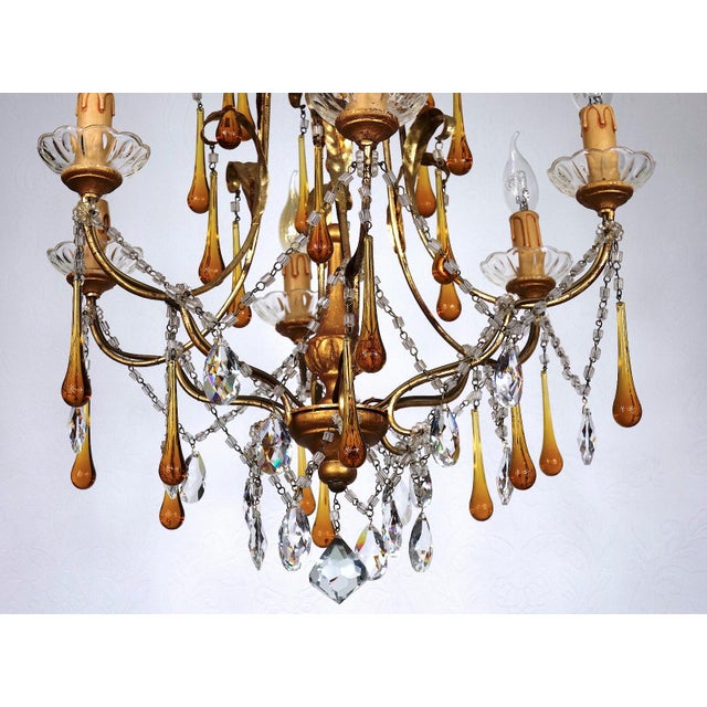 Gilded Metal and Murano Glass Drop Chandelier, 1940s For Sale - Image 10 of 12