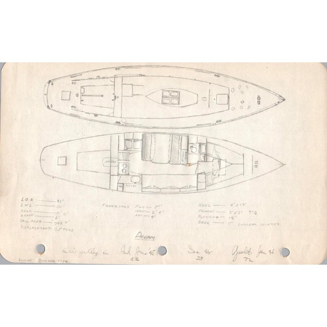 Mid-Century Modern 1940s Maine Marine Architectural Drawing on Paper For Sale - Image 3 of 3