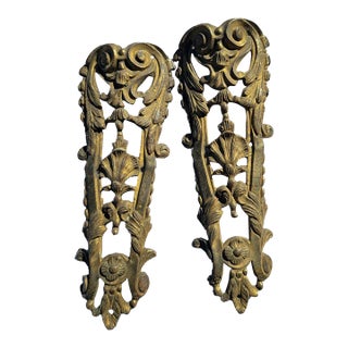 19th C French Ormolu Bronze Mounts Pair Gilt Gold Furniture Appliques For Sale