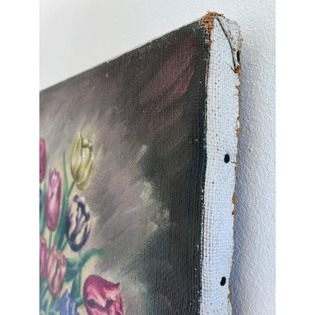 Textile Vintage Original Flower Oil Painting, Floral Still Life Wall Art For Sale - Image 7 of 11