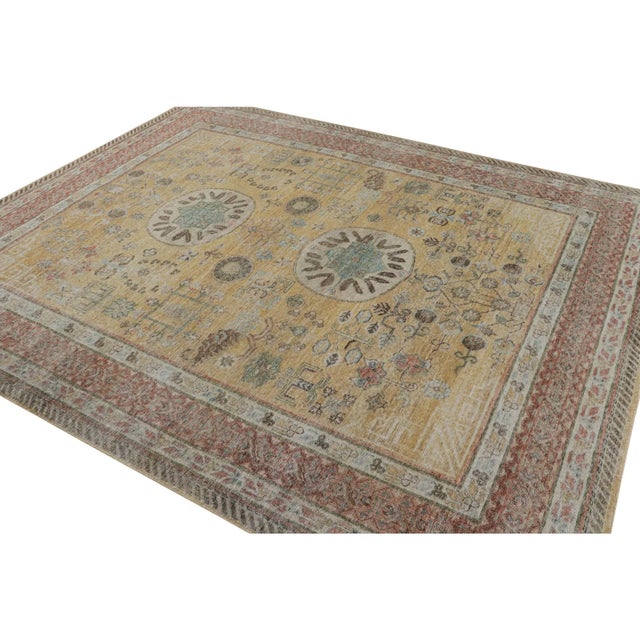 2010s Rug & Kilim’s Khotan Rug in Gold and Red With Geometric Patterns For Sale - Image 5 of 7