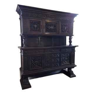 Late 19th Century Large Oak Heavily Carved Renaissance Revival Cabinet on Lion Feet For Sale