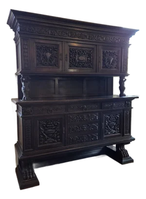 Late 19th Century Large Oak Heavily Carved Renaissance Revival Cabinet on Lion Feet