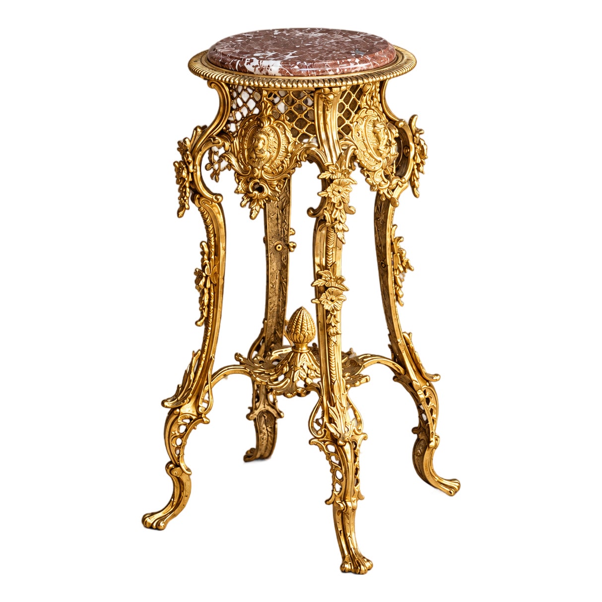 French Rococo-Style Marble Side Table – Slim Gilded Frame With Ornate ...
