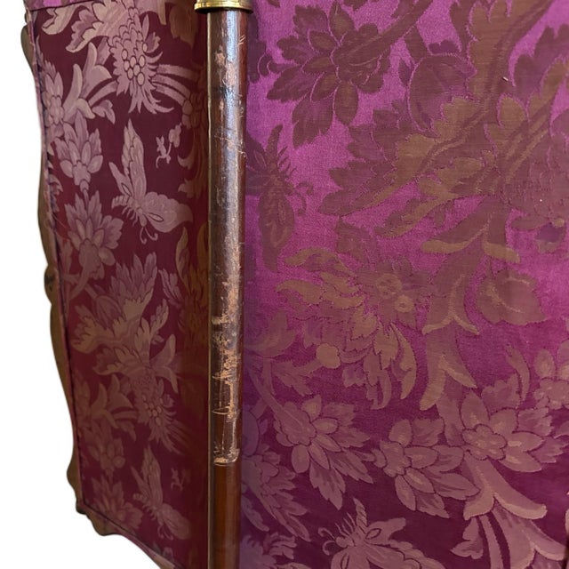 Antique Victorian c.1850s Carved Rosewood Embroidered Silk Fireplace Pole Screen For Sale - Image 11 of 11