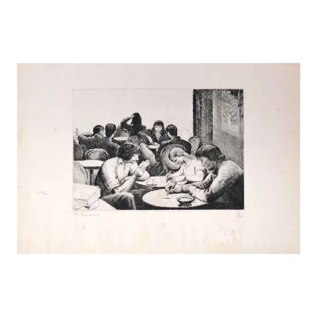 Personnes Attablées au Café - Etching and Drypoint by E. Bouchaud Mid 20th Century For Sale
