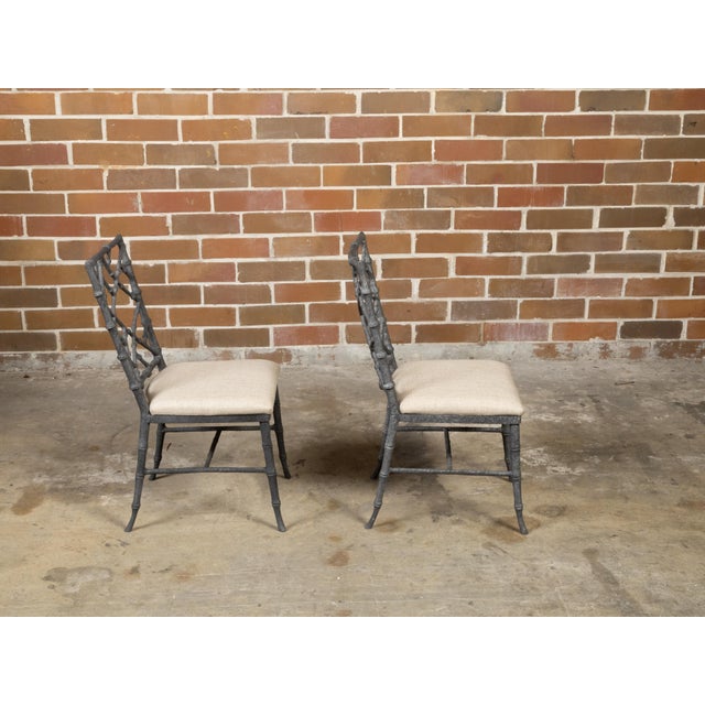 Pair of English Chinese Chippendale Style Midcentury Side Chairs with Upholstery For Sale In Atlanta - Image 6 of 10