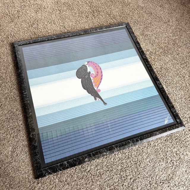 Erté Art Deco Framed “Beauty and the Beast” on Silk by Erté For Sale - Image 4 of 7